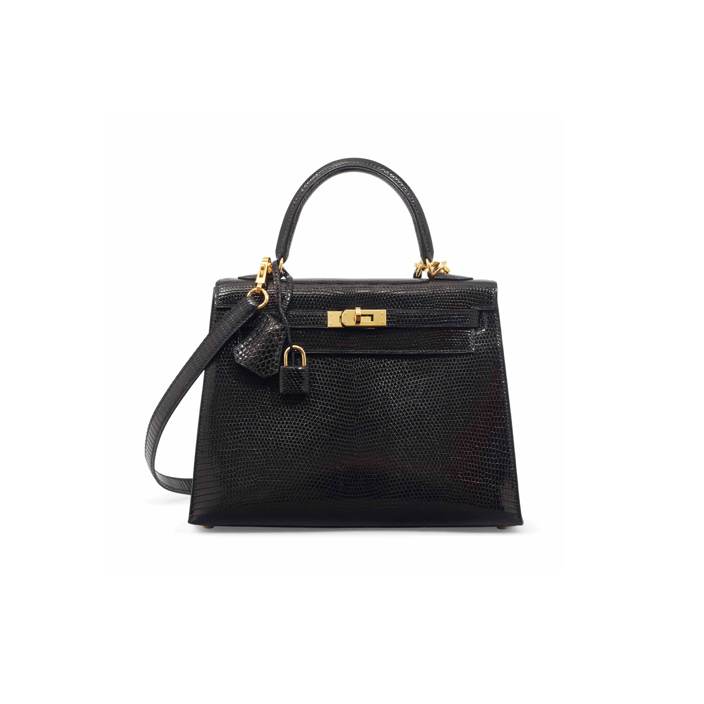 HERMÈS MASTER KELLY 25 BLACK LIZARD LEATHER GOLD BUCKLE (25*17*7cm)